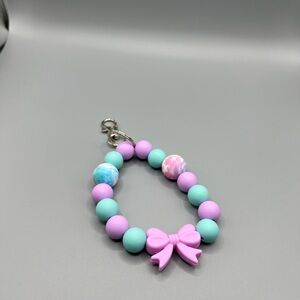 Pastel Beaded Keychain Bracelet with Bow - Handmade K0230C